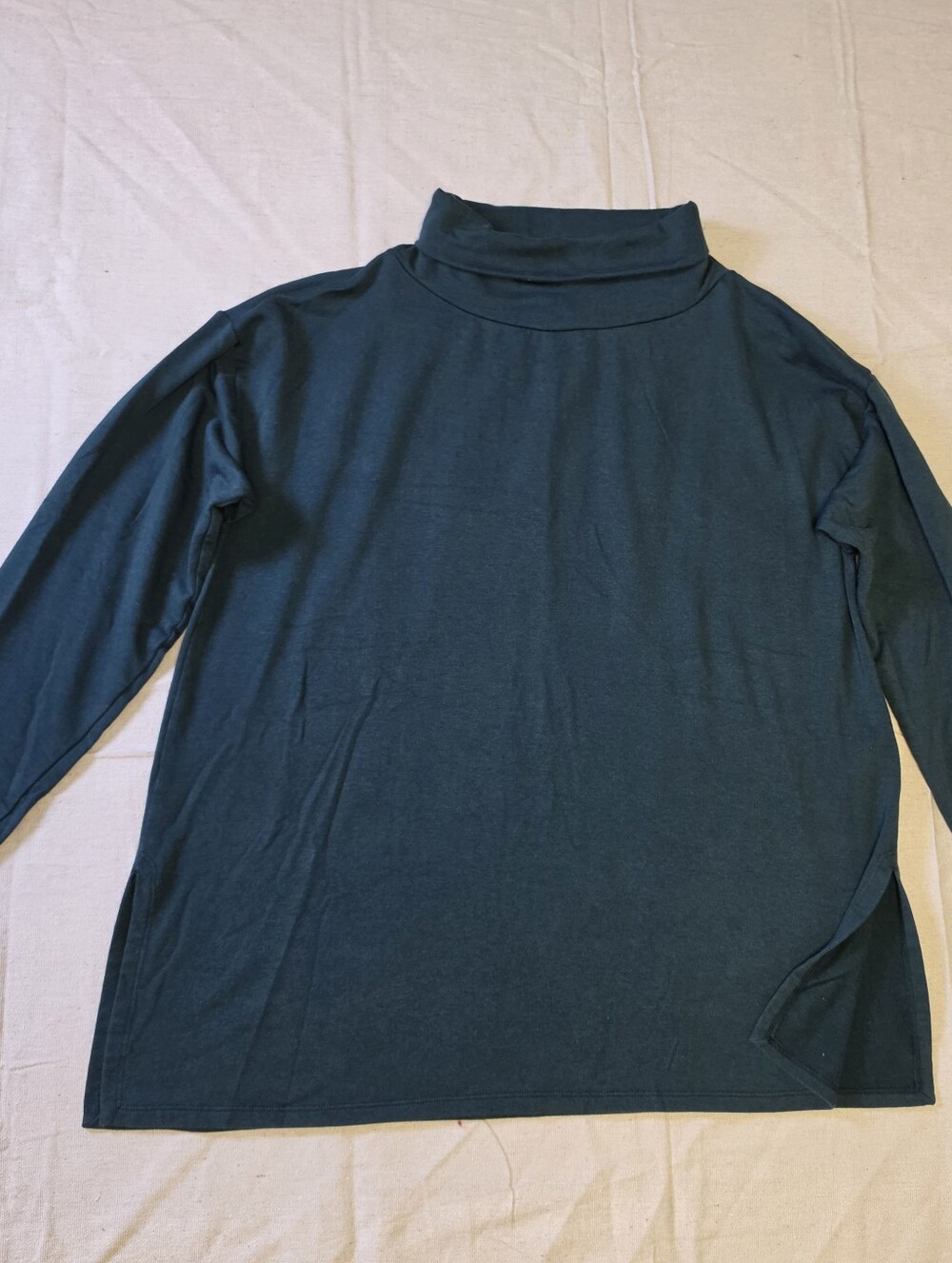 Eileen Fisher Long Sleeve Turtleneck Top 3/4 Sleeves Green Women's Size Petite M